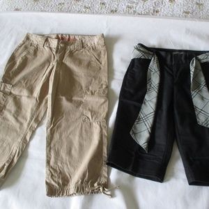 Dockers Khaki Capris and Black Capri Overlay with Gray Plaid Sash